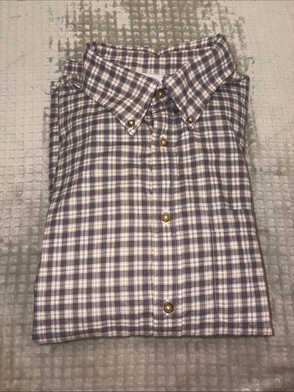 Brooks Brothers Gray and White Plaid Button-Down Shirt